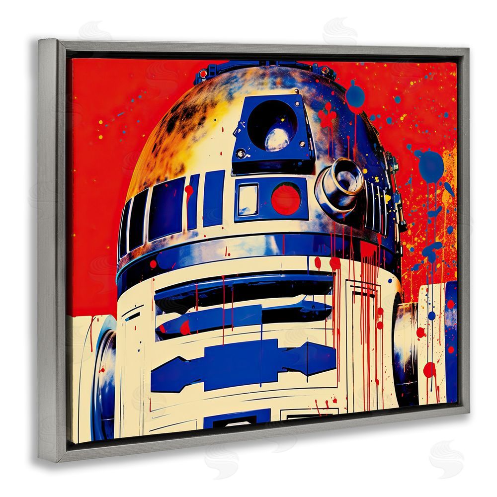 Birch & Ink Urban Paint Splatter Robot Grey Floating Frame Canvas Wall Art Print