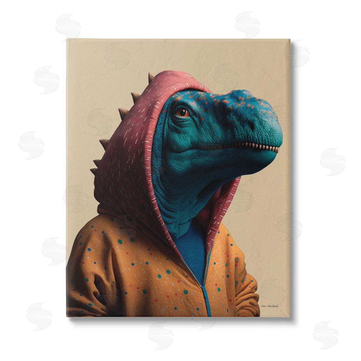 Seven Trees Design Fun T-Rex in Hoodie Stretched Canvas Wall Art Print