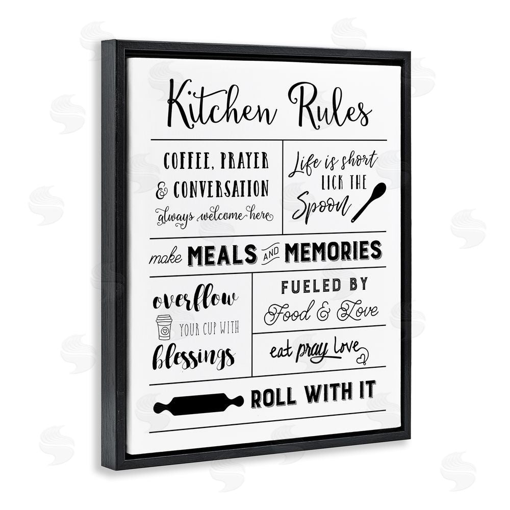 Amanda Murray Minimal Kitchen Rules Chart Black Floating Frame Canvas Wall Art Print