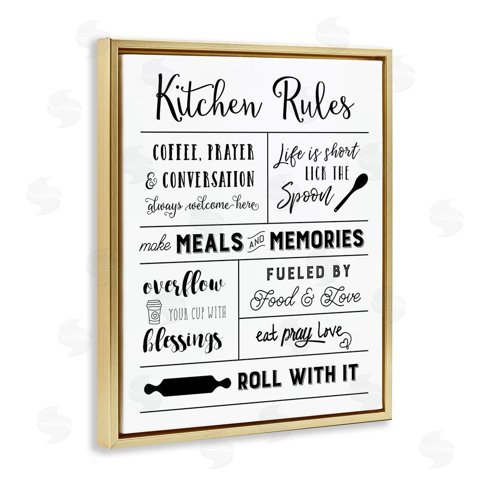 Amanda Murray Minimal Kitchen Rules Chart Gold Floating Frame Canvas Wall Art Print