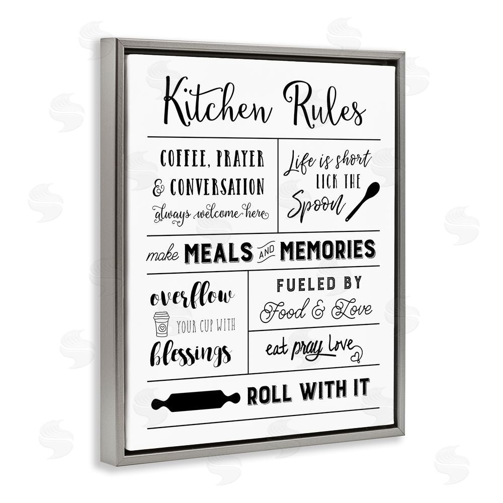 Amanda Murray Minimal Kitchen Rules Chart Grey Floating Frame Canvas Wall Art Print