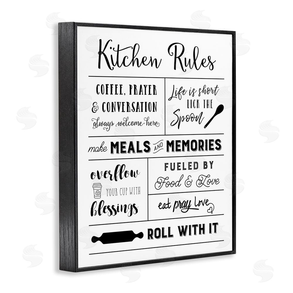 Amanda Murray Minimal Kitchen Rules Chart Black Framed Giclee Wall Art Print