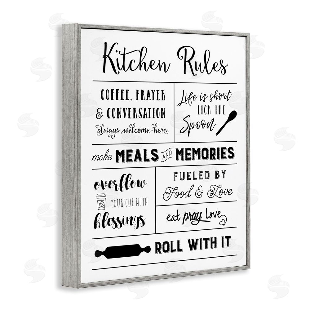 Amanda Murray Minimal Kitchen Rules Chart Gray Framed Giclee Wall Art Print