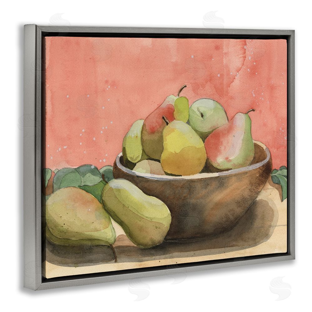 Alicia Longley Watercolor Pears Still Life Grey Floating Frame Canvas Wall Art Print