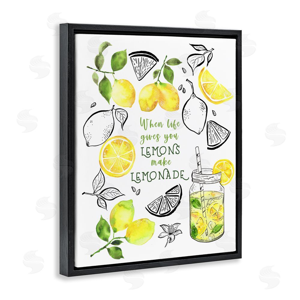 By the Lakeside Make Lemonade Kitchen Phrase Black Floating Frame Canvas Wall Art Print