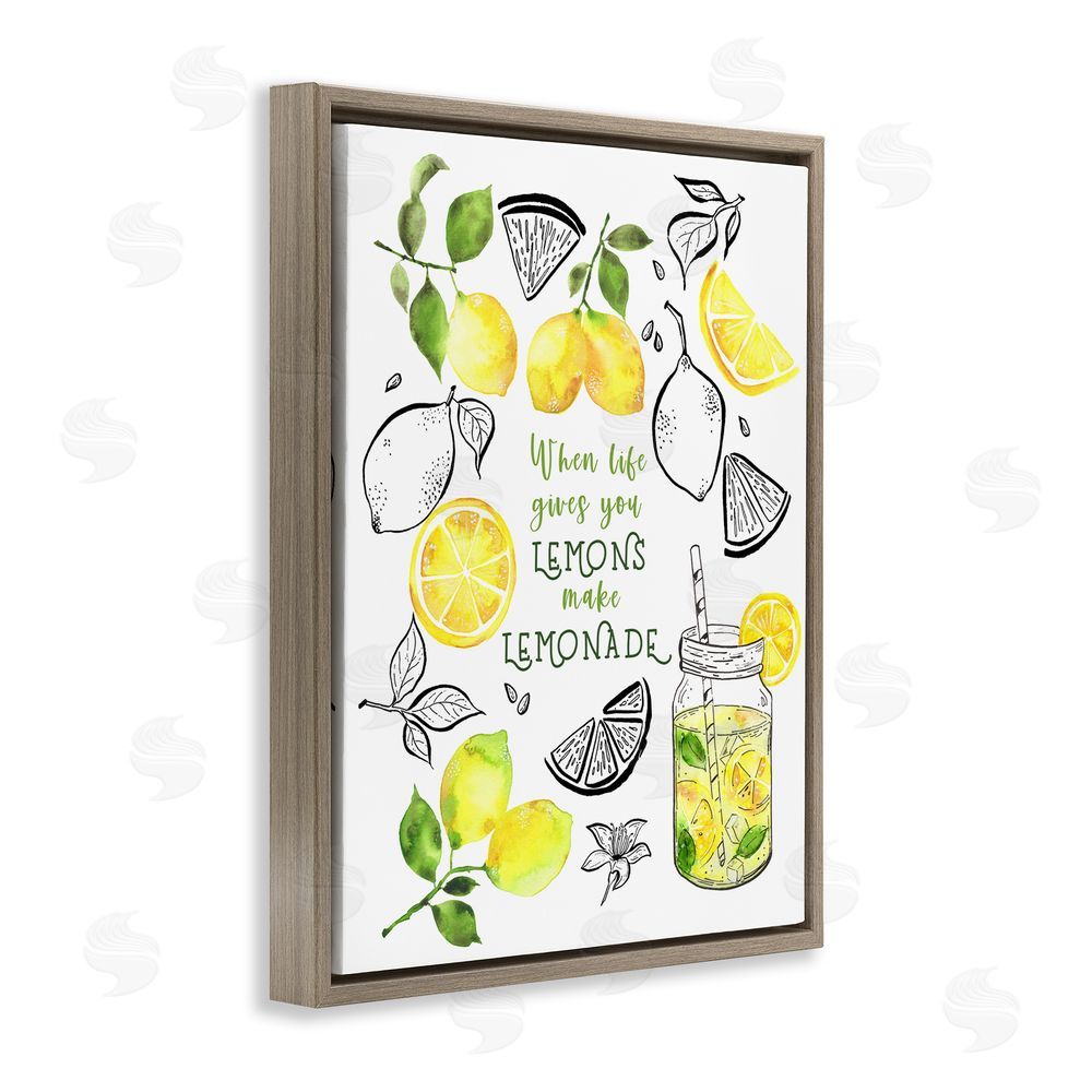 By the Lakeside Make Lemonade Kitchen Phrase Brown Floating Frame Canvas Wall Art Print