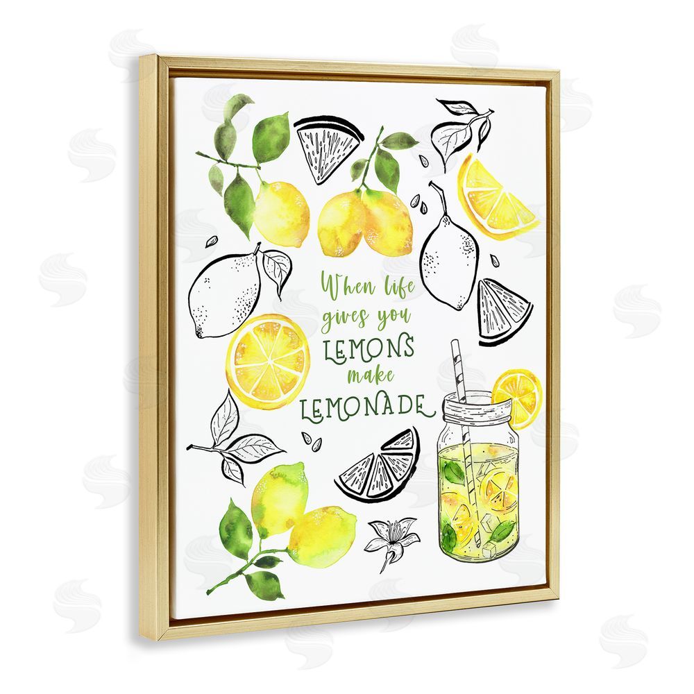 By the Lakeside Make Lemonade Kitchen Phrase Gold Floating Frame Canvas Wall Art Print