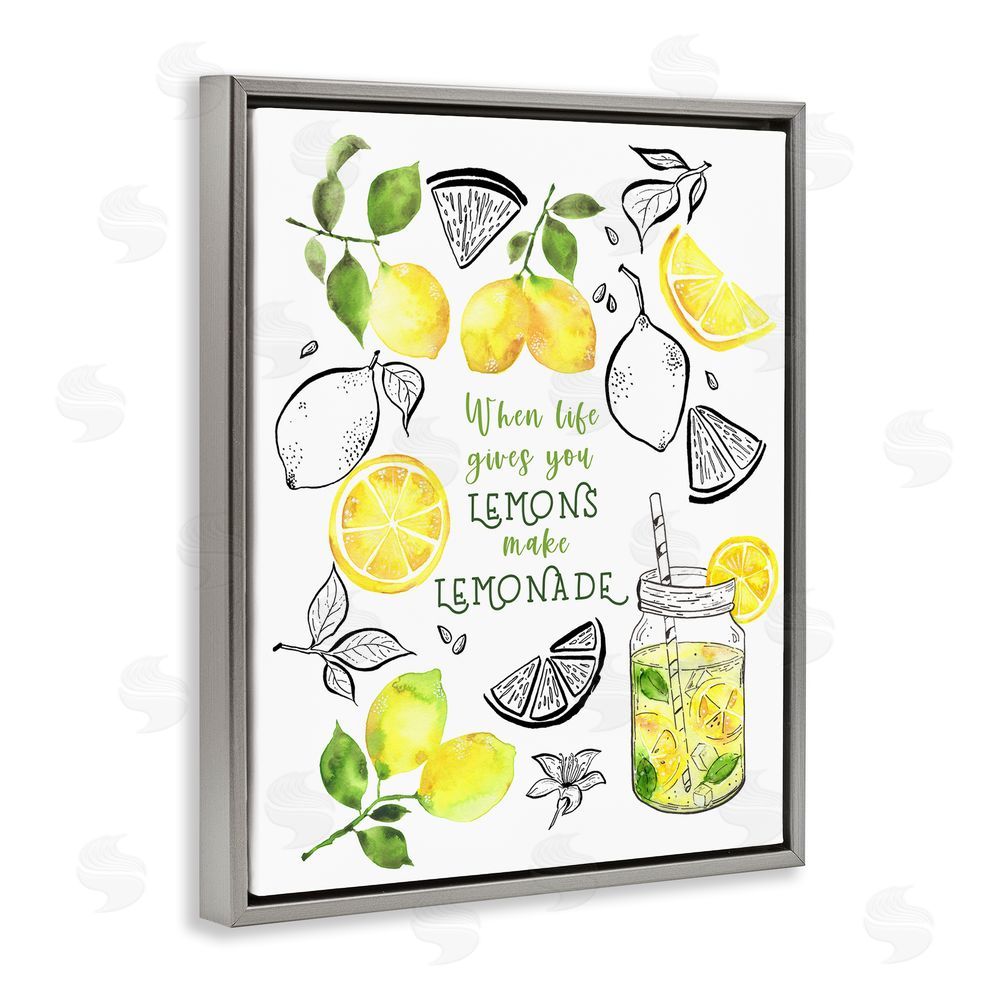 By the Lakeside Make Lemonade Kitchen Phrase Grey Floating Frame Canvas Wall Art Print