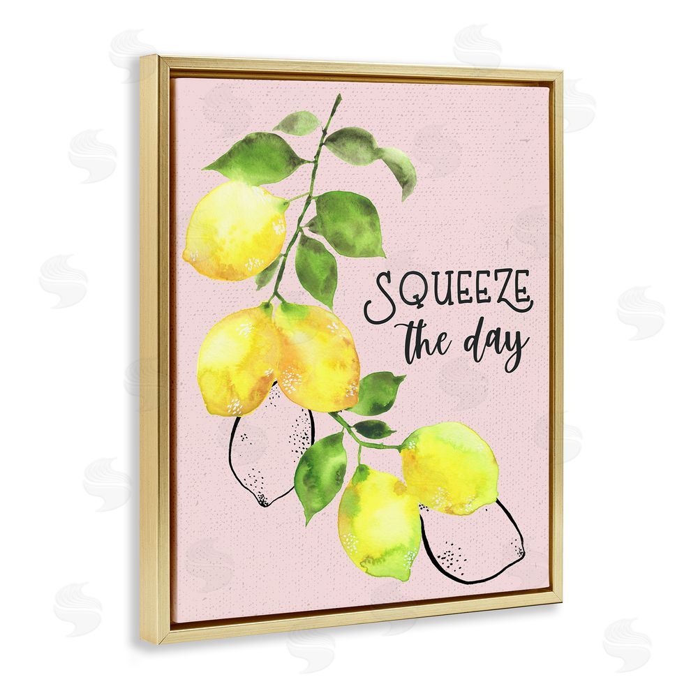 By the Lakeside Squeeze The Day Lemons Gold Floating Frame Canvas Wall Art Print