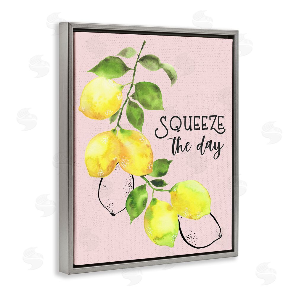 By the Lakeside Squeeze The Day Lemons Grey Floating Frame Canvas Wall Art Print