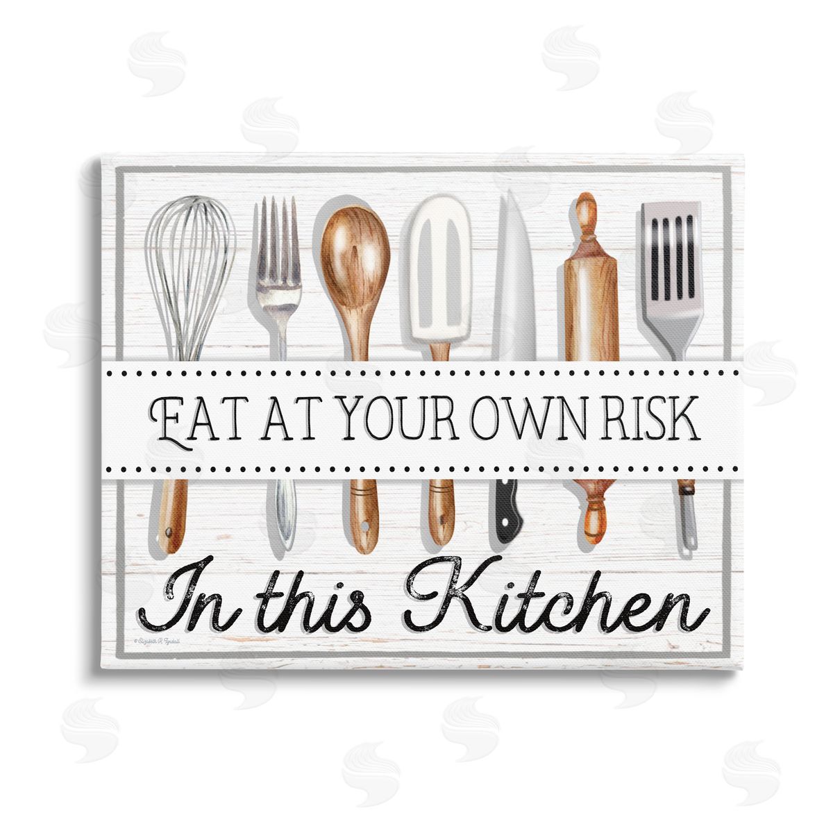 Elizabeth Tyndall Eat at Own Risk Phrase Stretched Canvas Wall Art Print