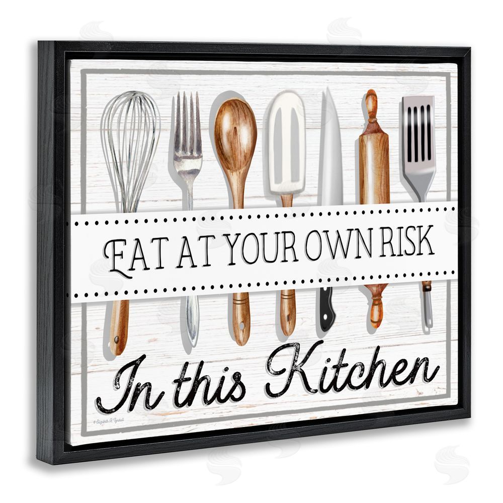 Elizabeth Tyndall Eat at Own Risk Phrase Black Floating Frame Canvas Wall Art Print