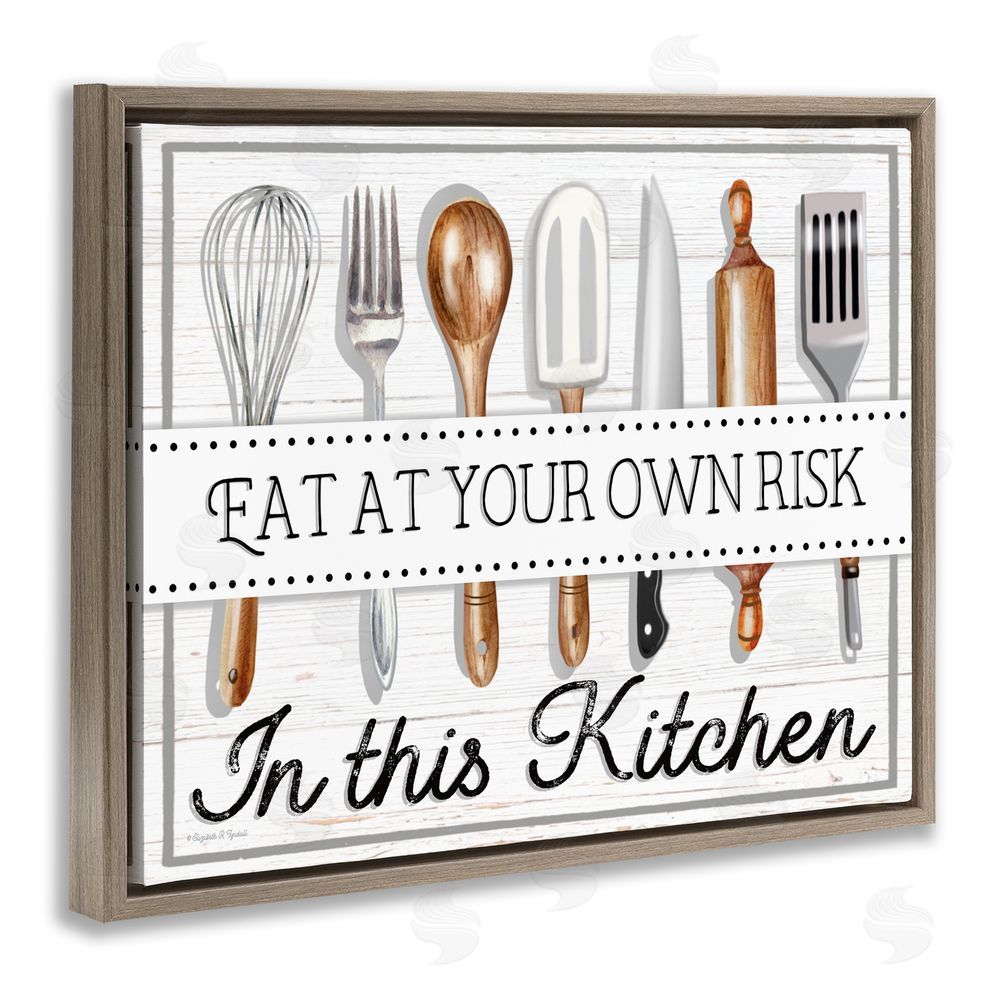 Elizabeth Tyndall Eat at Own Risk Phrase Brown Floating Frame Canvas Wall Art Print