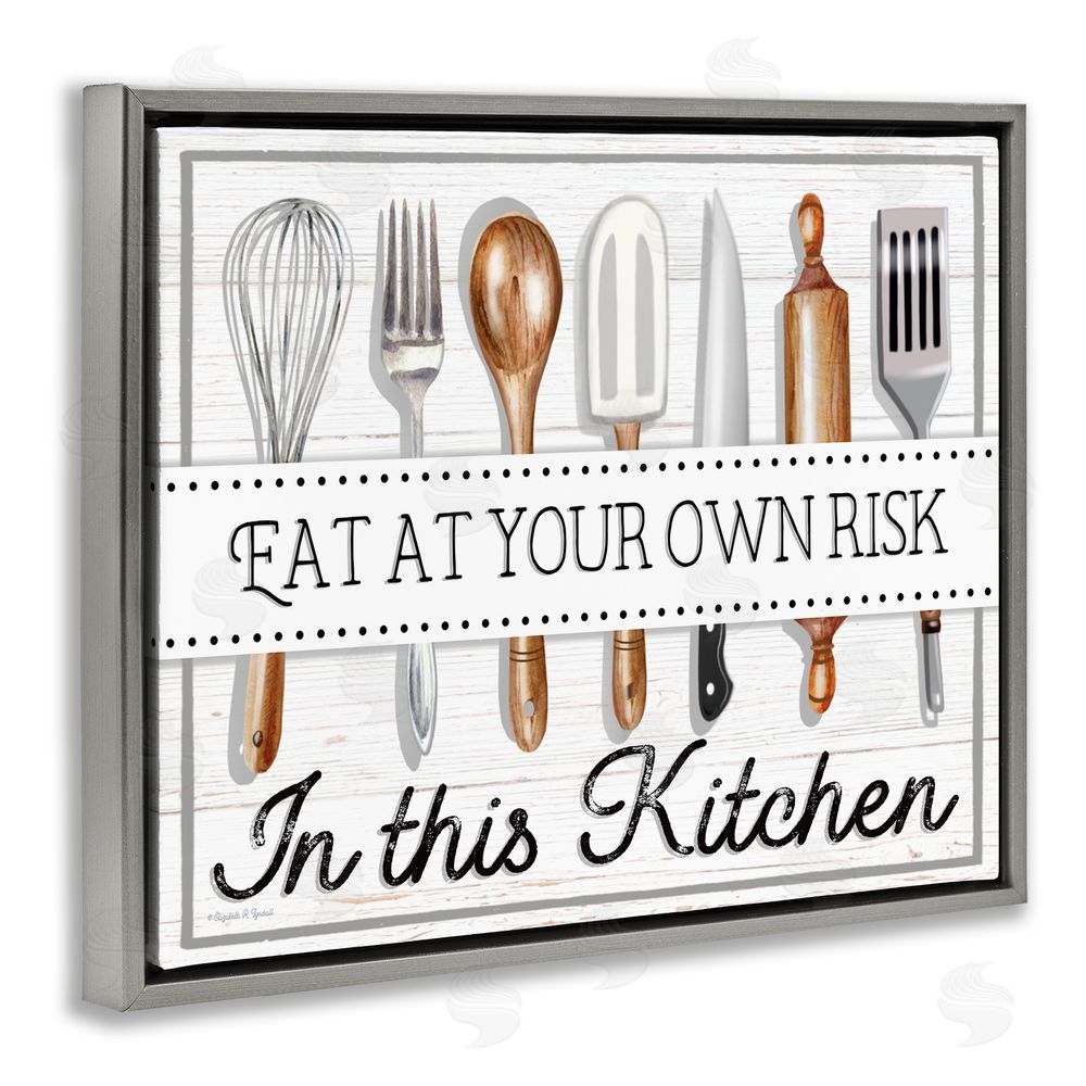 Elizabeth Tyndall Eat at Own Risk Phrase Grey Floating Frame Canvas Wall Art Print