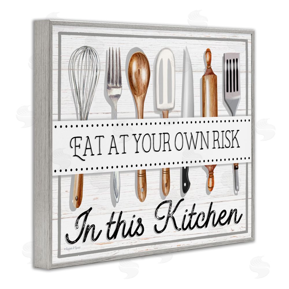 Elizabeth Tyndall Eat at Own Risk Phrase Gray Framed Giclee Wall Art Print