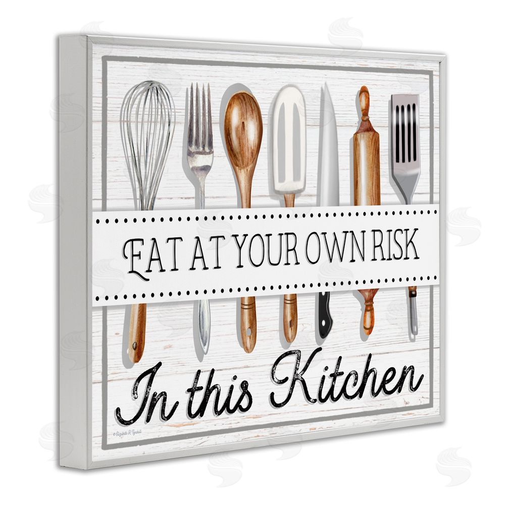 Elizabeth Tyndall Eat at Own Risk Phrase White Framed Giclee Wall Art Print