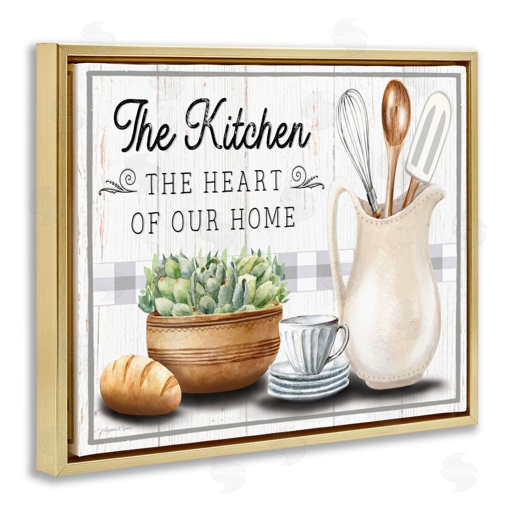 Elizabeth Tyndall Kitchen Heart of Home Gold Floating Frame Canvas Wall Art Print