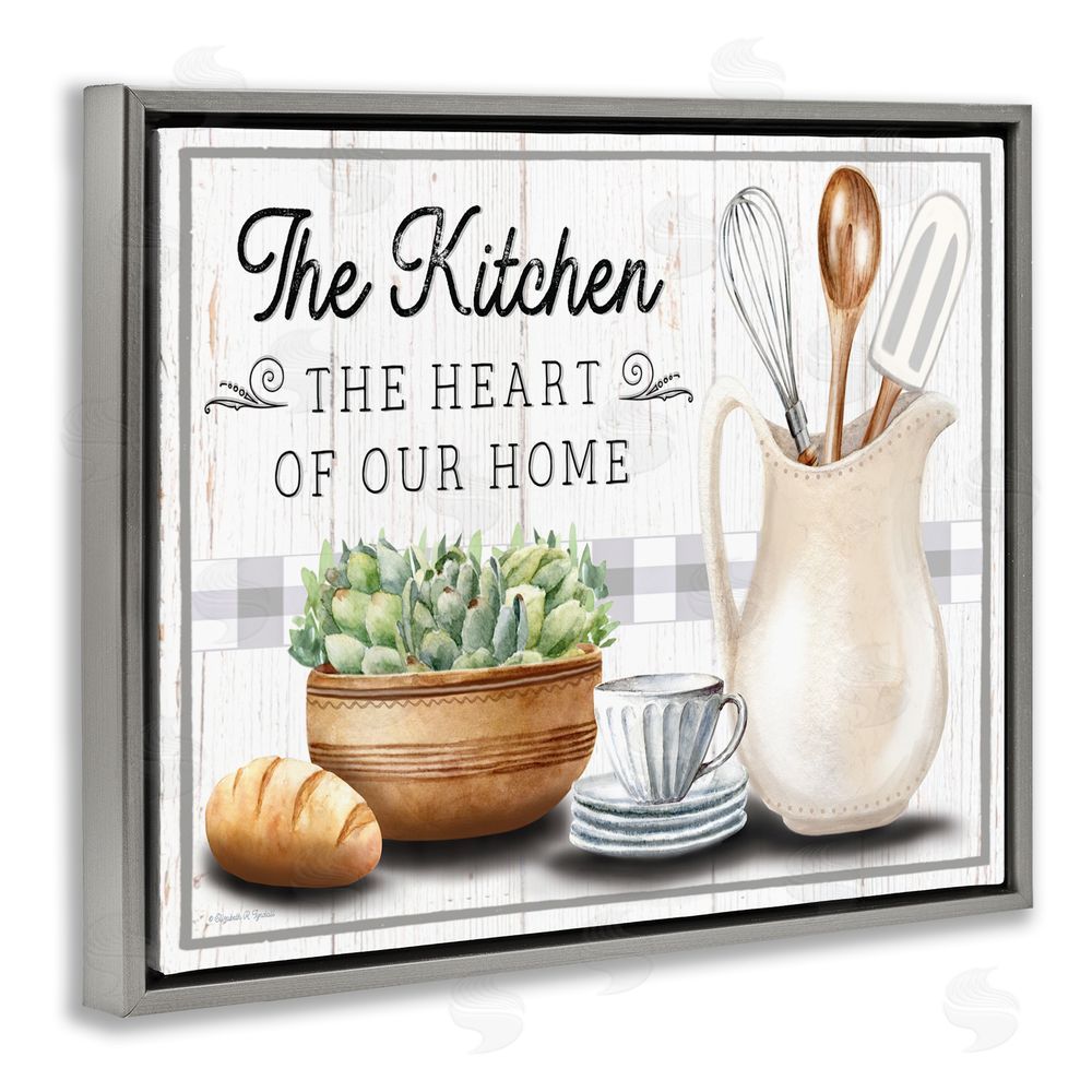 Elizabeth Tyndall Kitchen Heart of Home Grey Floating Frame Canvas Wall Art Print