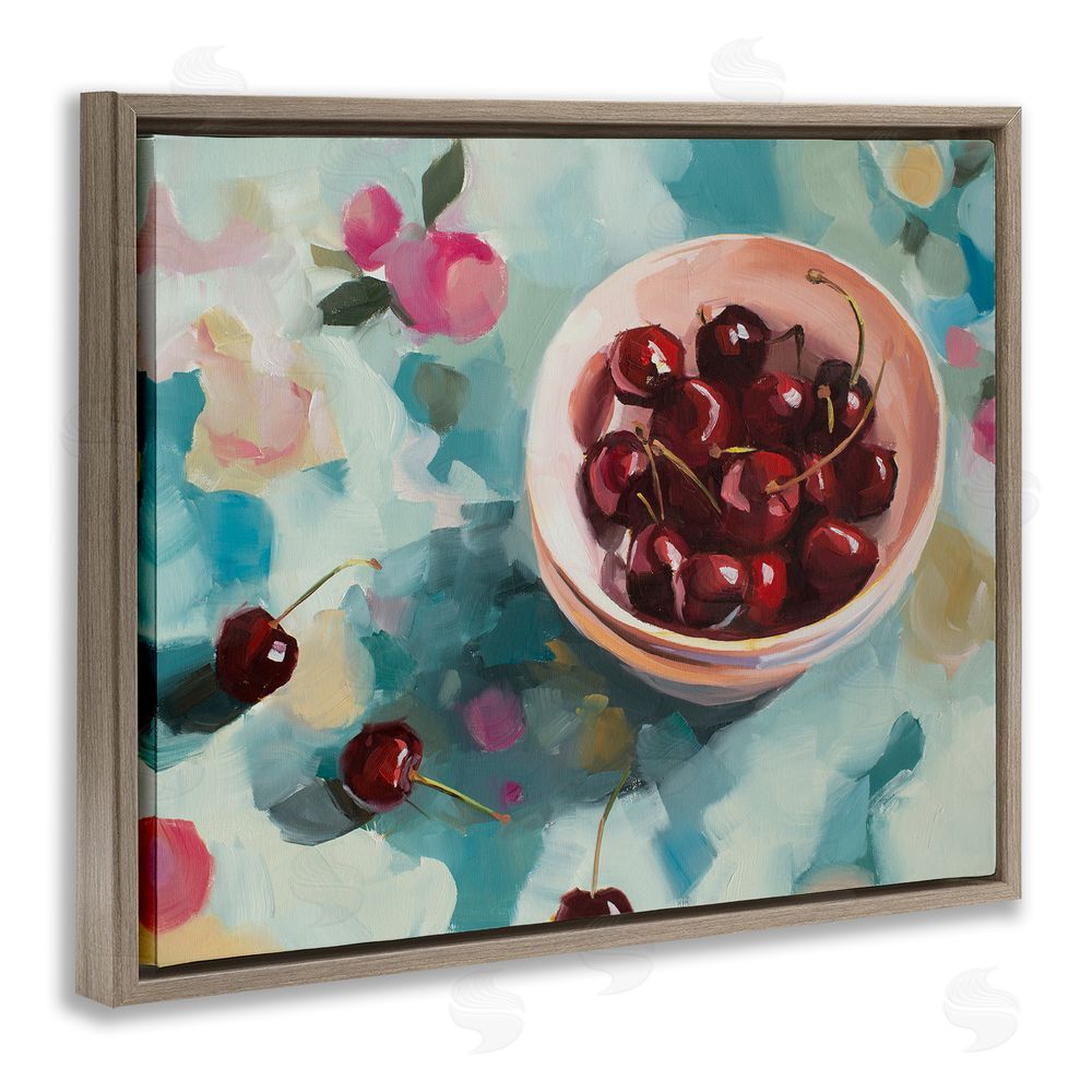 Jenny Westenhofer Cherries Still Life Painting Brown Floating Frame Canvas Wall Art Print