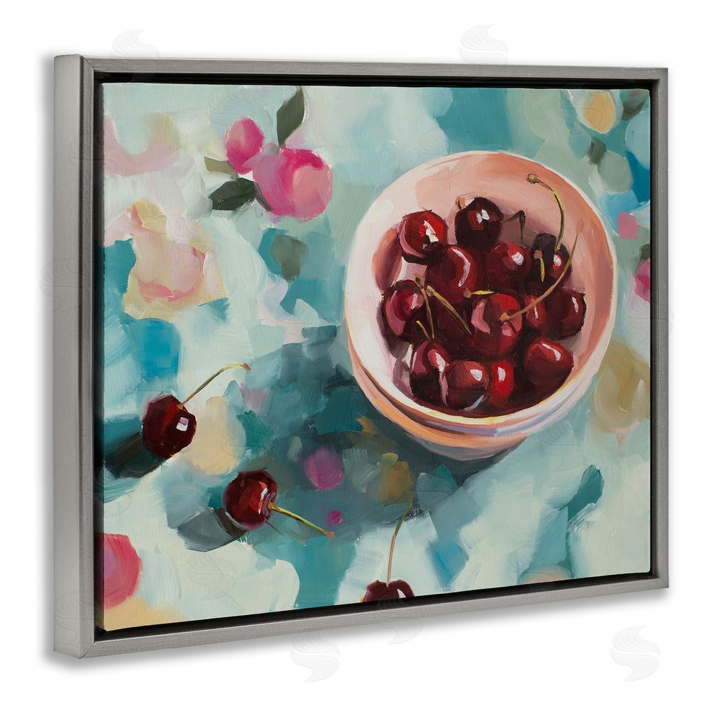 Jenny Westenhofer Cherries Still Life Painting Grey Floating Frame Canvas Wall Art Print