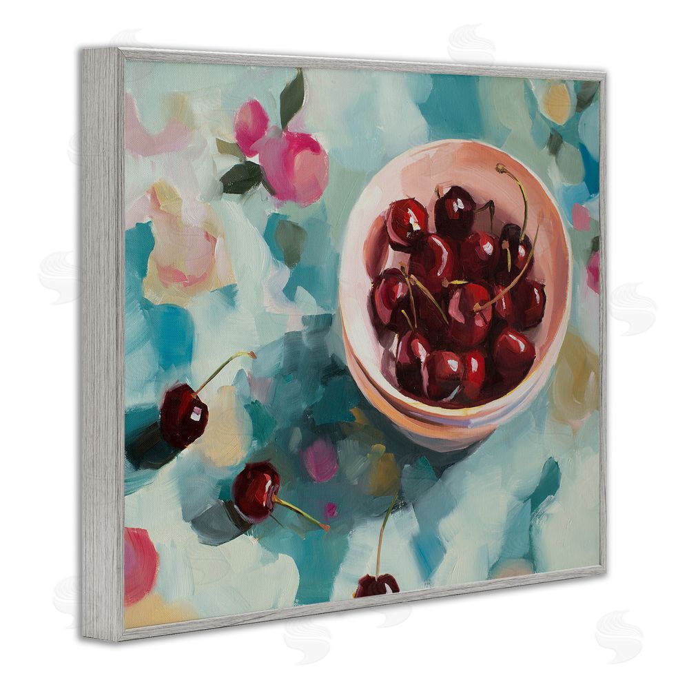 Jenny Westenhofer Cherries Still Life Painting Gray Framed Giclee Wall Art Print
