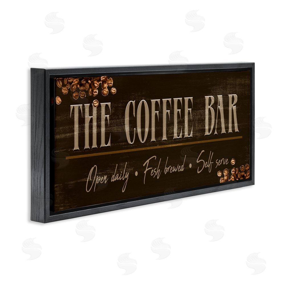 Kim Allen Rustic Coffee Bar Sign Black Floating Frame Canvas Wall Art Print