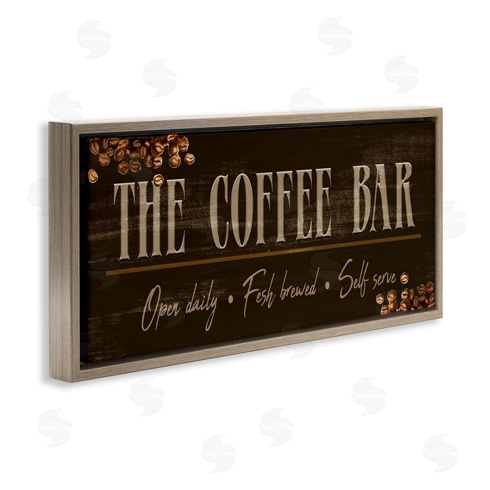Kim Allen Rustic Coffee Bar Sign Brown Floating Frame Canvas Wall Art Print