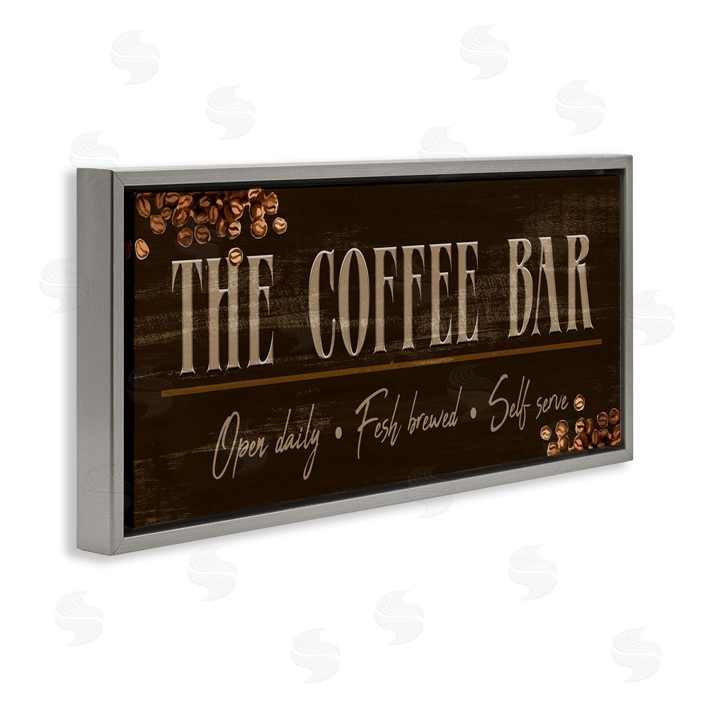 Kim Allen Rustic Coffee Bar Sign Grey Floating Frame Canvas Wall Art Print