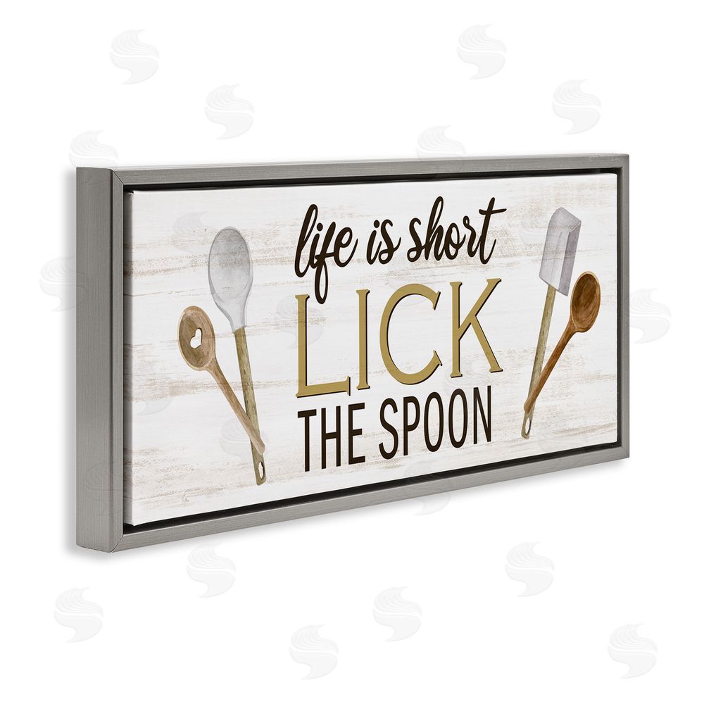 Kim Allen Lick the Spoon Kitchen Grey Floating Frame Canvas Wall Art Print