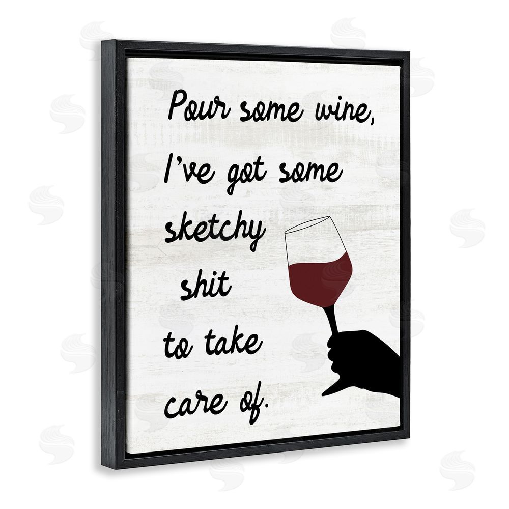 Stupell Studio Pour Some Wine Humor Black Floating Frame Canvas Wall Art Print