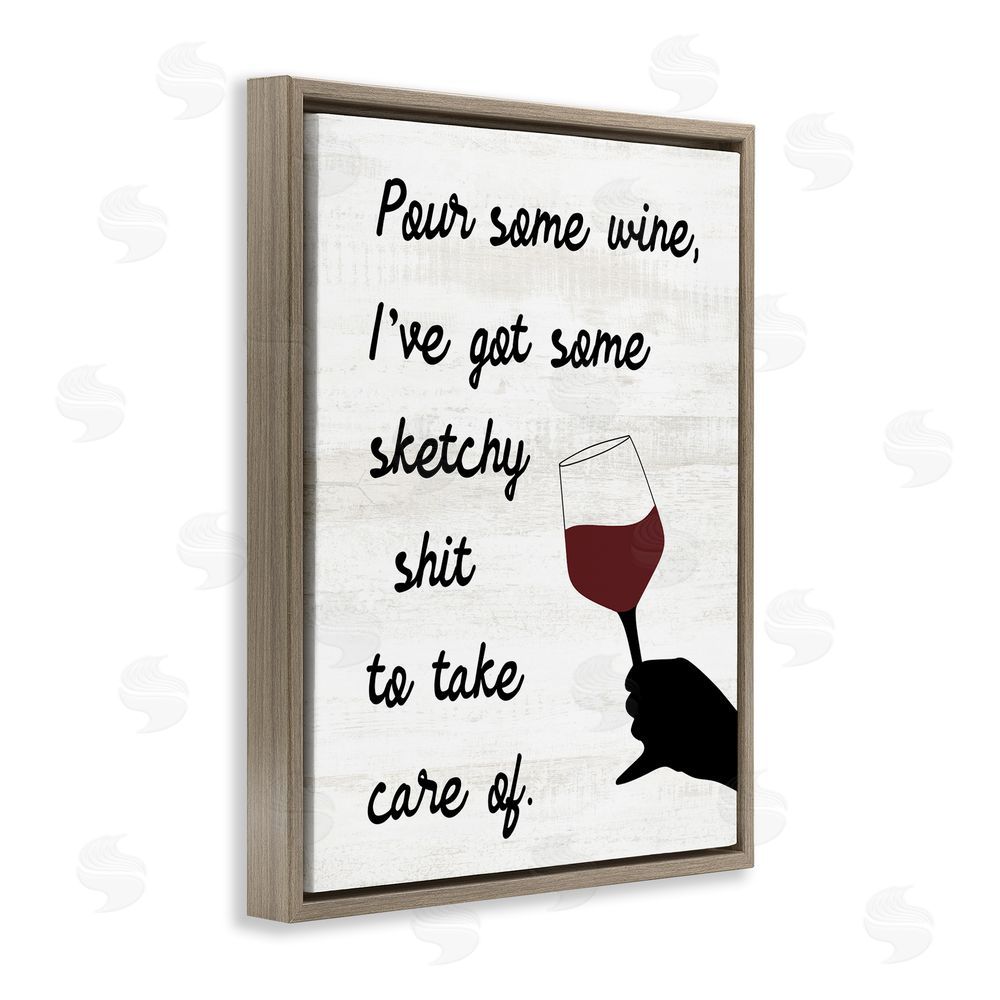 Stupell Studio Pour Some Wine Humor Brown Floating Frame Canvas Wall Art Print