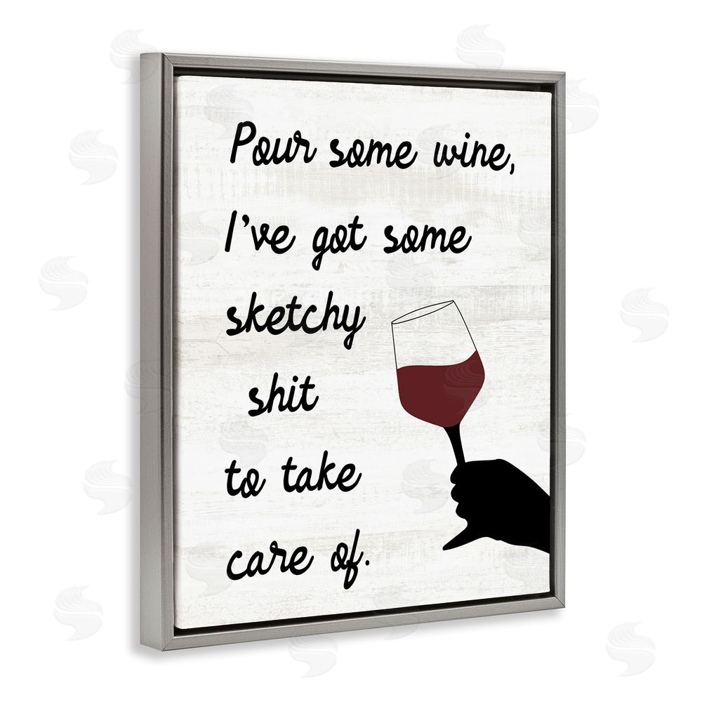 Stupell Studio Pour Some Wine Humor Grey Floating Frame Canvas Wall Art Print