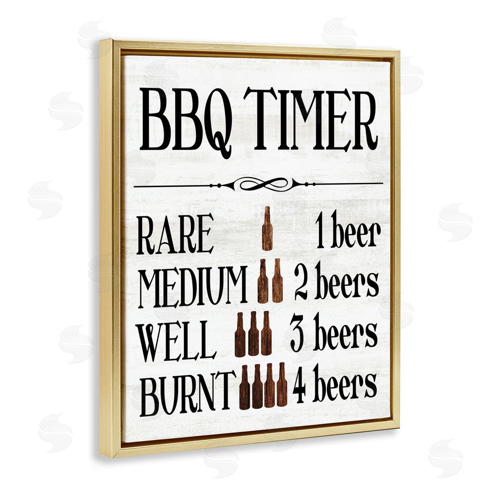 Stupell Studio BBQ Timer Funny Beer Gold Floating Frame Canvas Wall Art Print