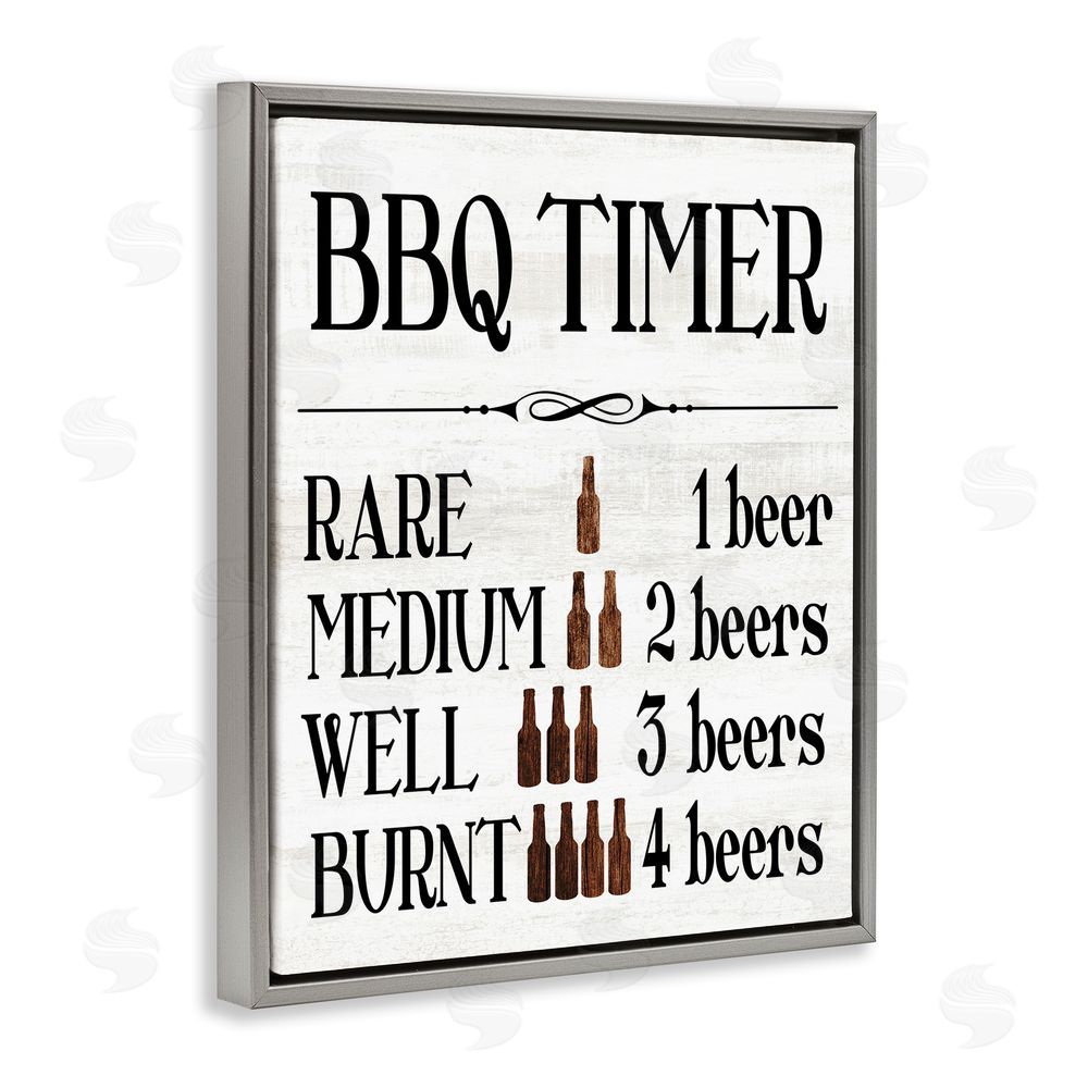 Stupell Studio BBQ Timer Funny Beer Grey Floating Frame Canvas Wall Art Print