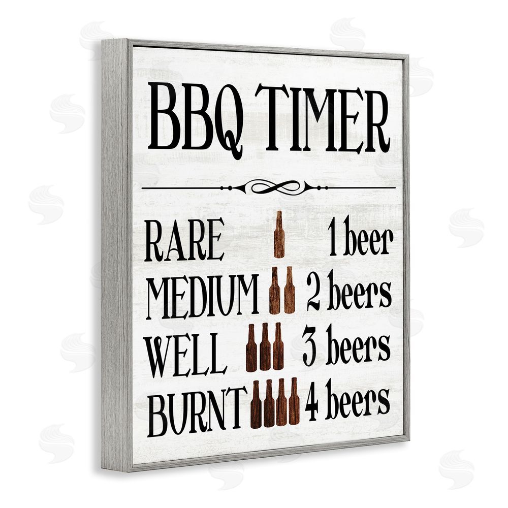 Stupell Studio BBQ Timer Funny Beer Gray Framed Giclee Wall Art Print