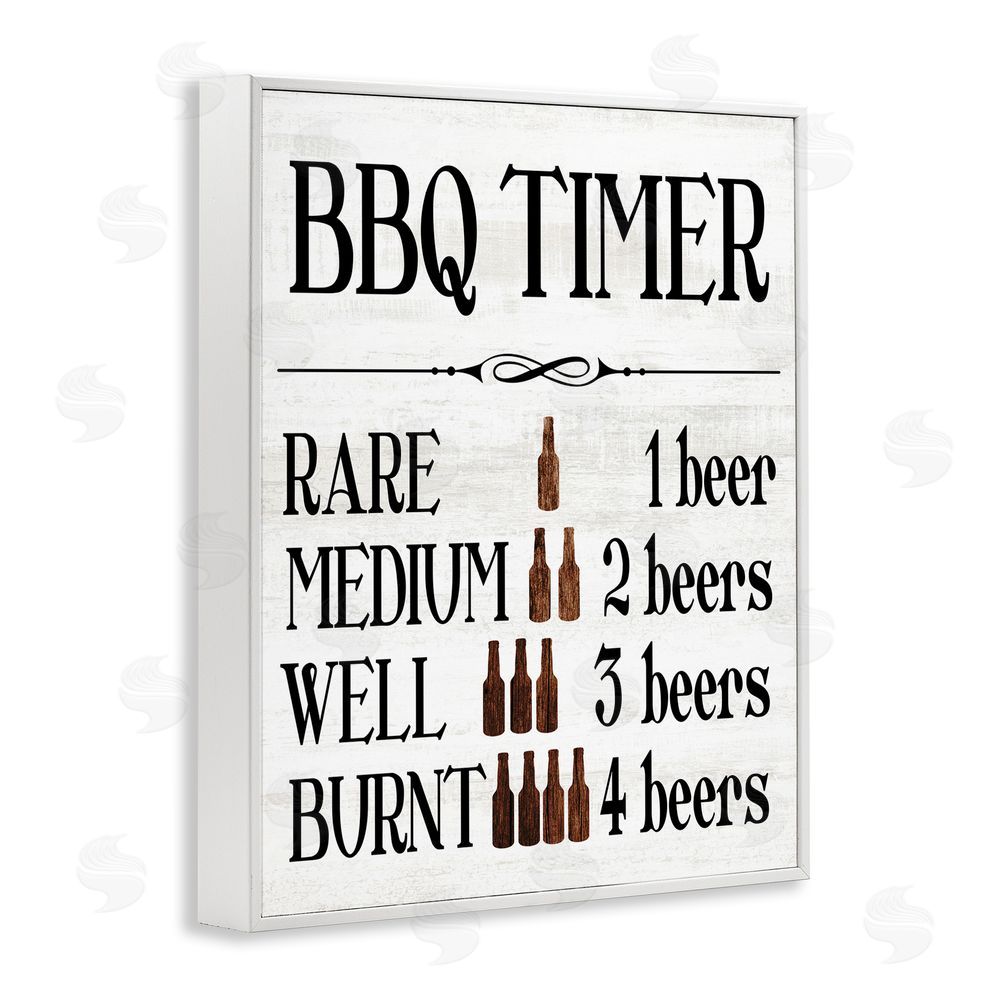 Stupell Studio BBQ Timer Funny Beer White Framed Giclee Wall Art Print