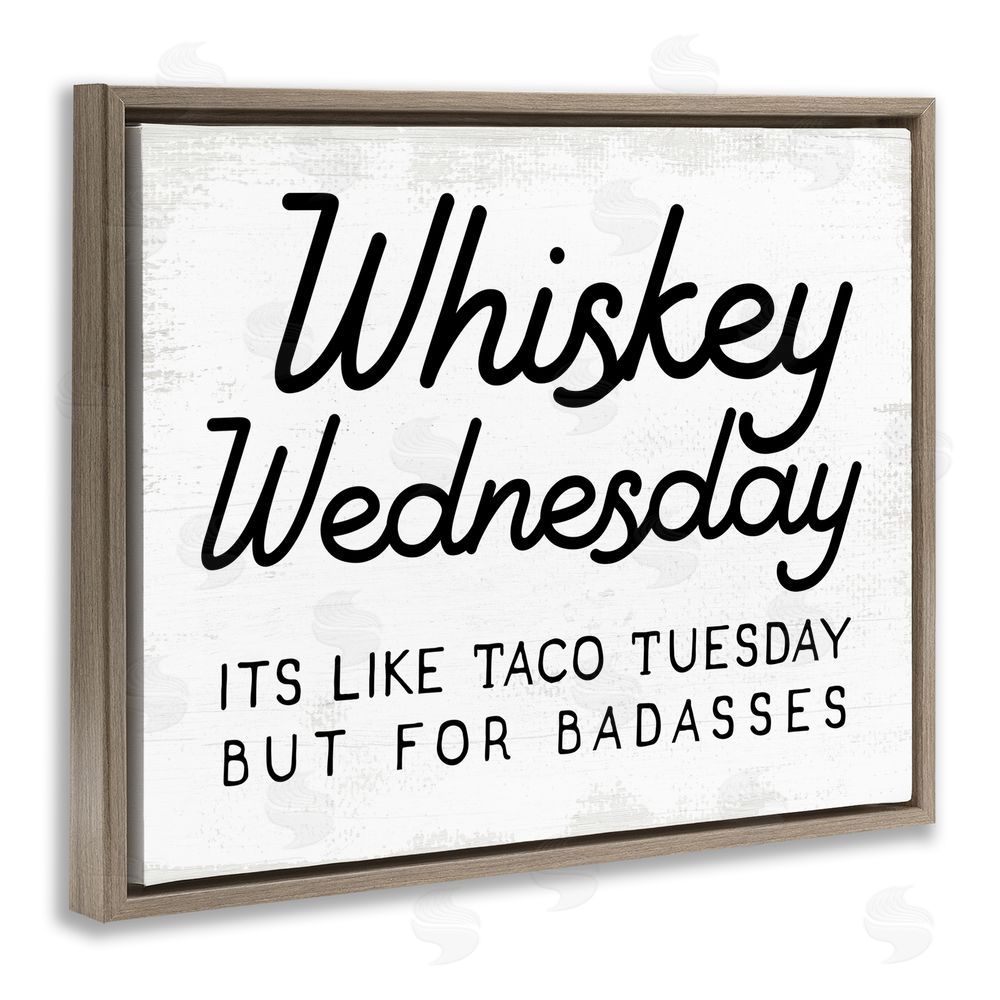 Stupell Studio Rustic Whiskey Wednesday Brown Floating Frame Canvas Wall Art Print