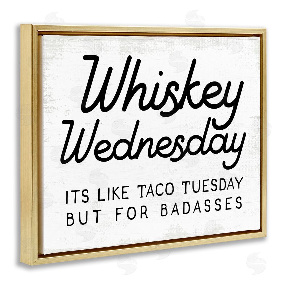 Stupell Studio Rustic Whiskey Wednesday Gold Floating Frame Canvas Wall Art Print