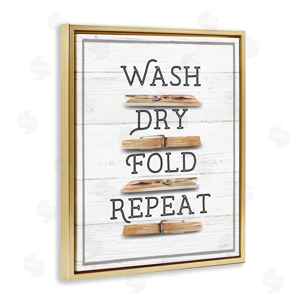 Elizabeth Tyndall Rustic Laundry Phrases Gold Floating Frame Canvas Wall Art Print