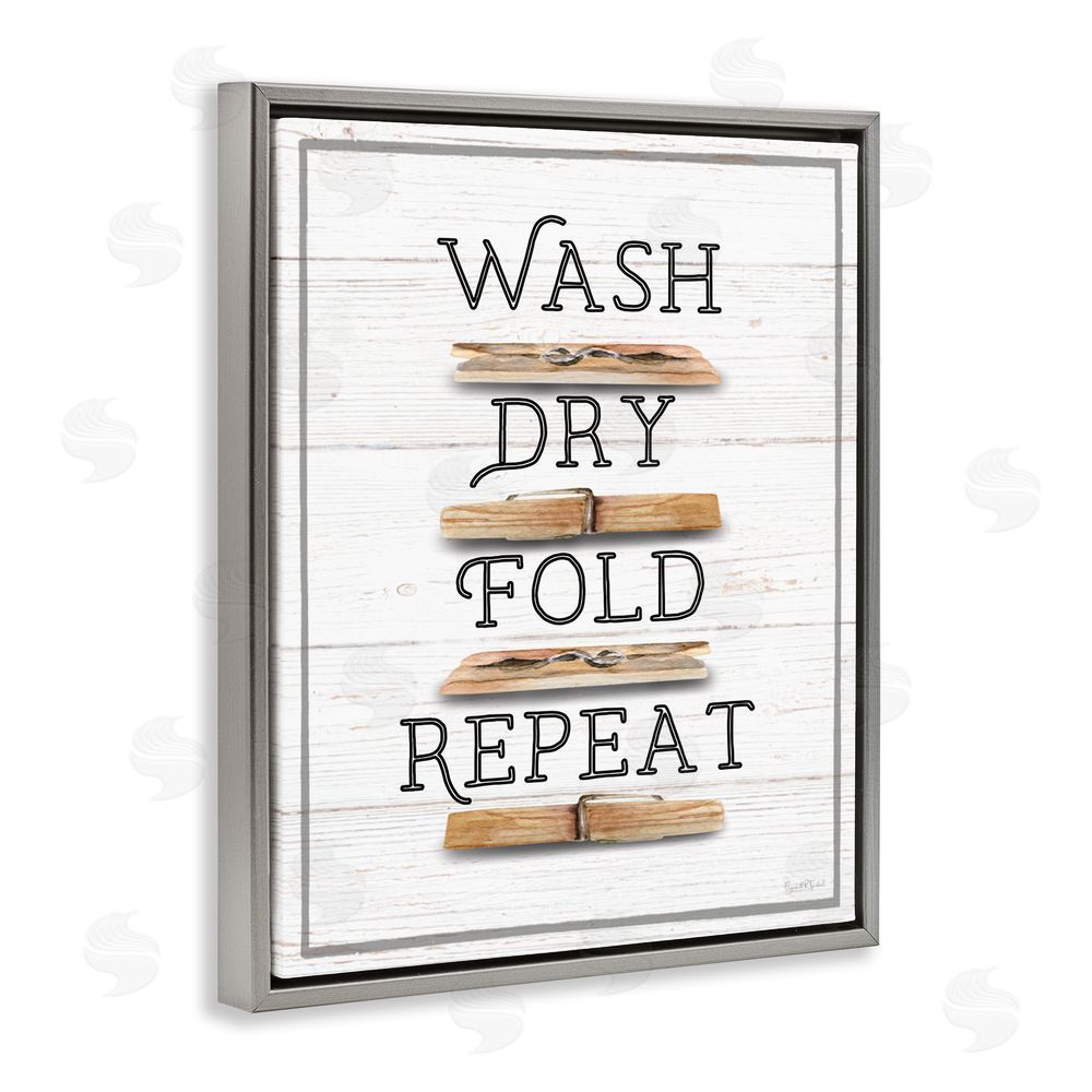 Elizabeth Tyndall Rustic Laundry Phrases Grey Floating Frame Canvas Wall Art Print