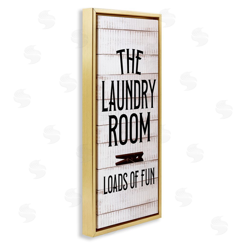 Kim Allen Laundry Room Plank Pattern Gold Floating Frame Canvas Wall Art Print