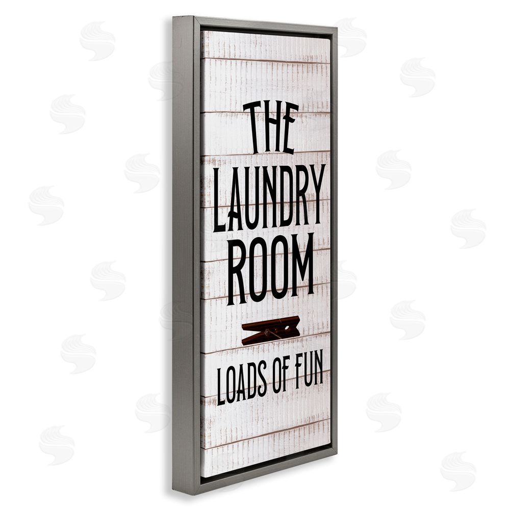 Kim Allen Laundry Room Plank Pattern Grey Floating Frame Canvas Wall Art Print