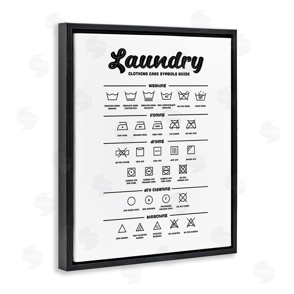 Martina Pavlova Minimal Laundry Symbols Guide Black Floating Frame Canvas Wall Art Print