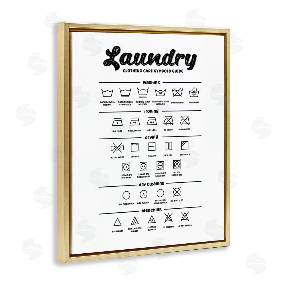 Martina Pavlova Minimal Laundry Symbols Guide Gold Floating Frame Canvas Wall Art Print