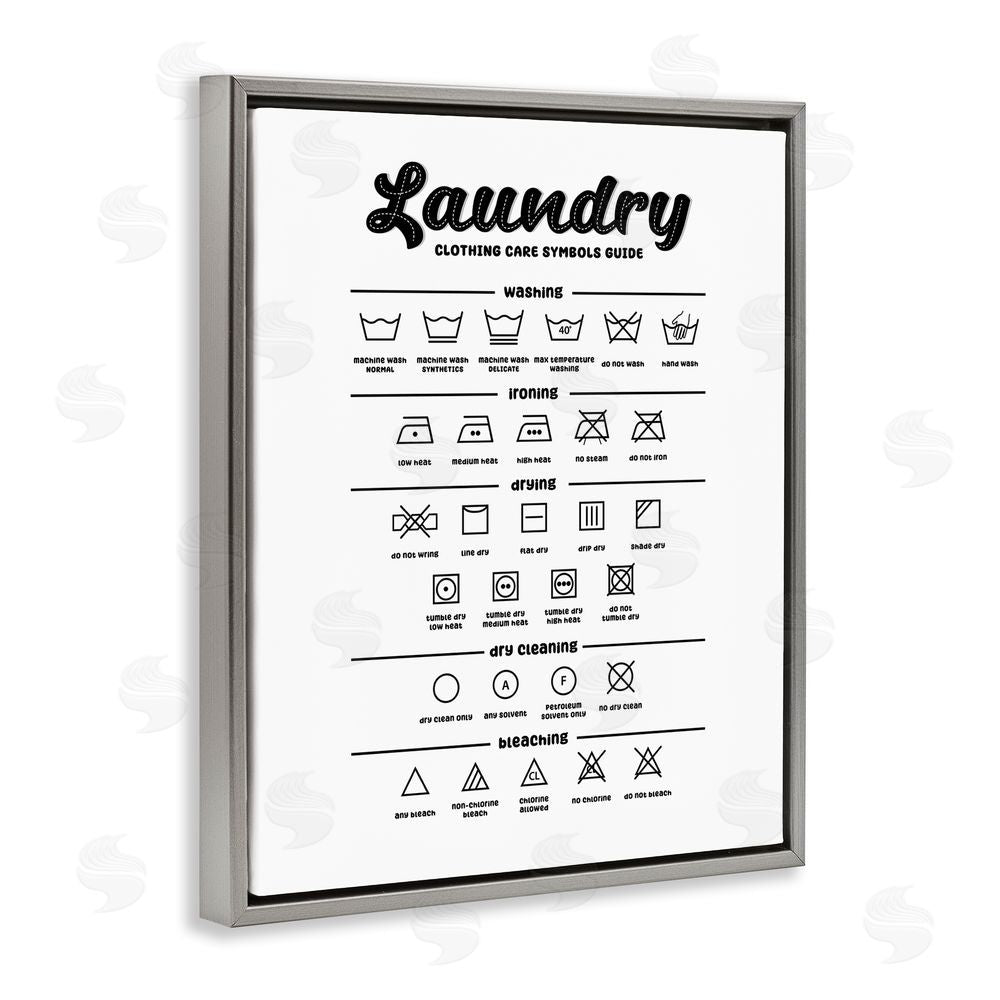 Martina Pavlova Minimal Laundry Symbols Guide Grey Floating Frame Canvas Wall Art Print
