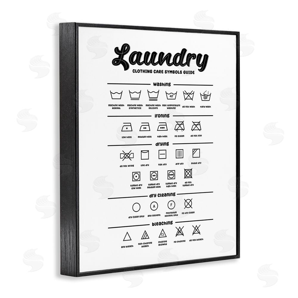 Martina Pavlova Minimal Laundry Symbols Guide Black Framed Giclee Wall Art Print