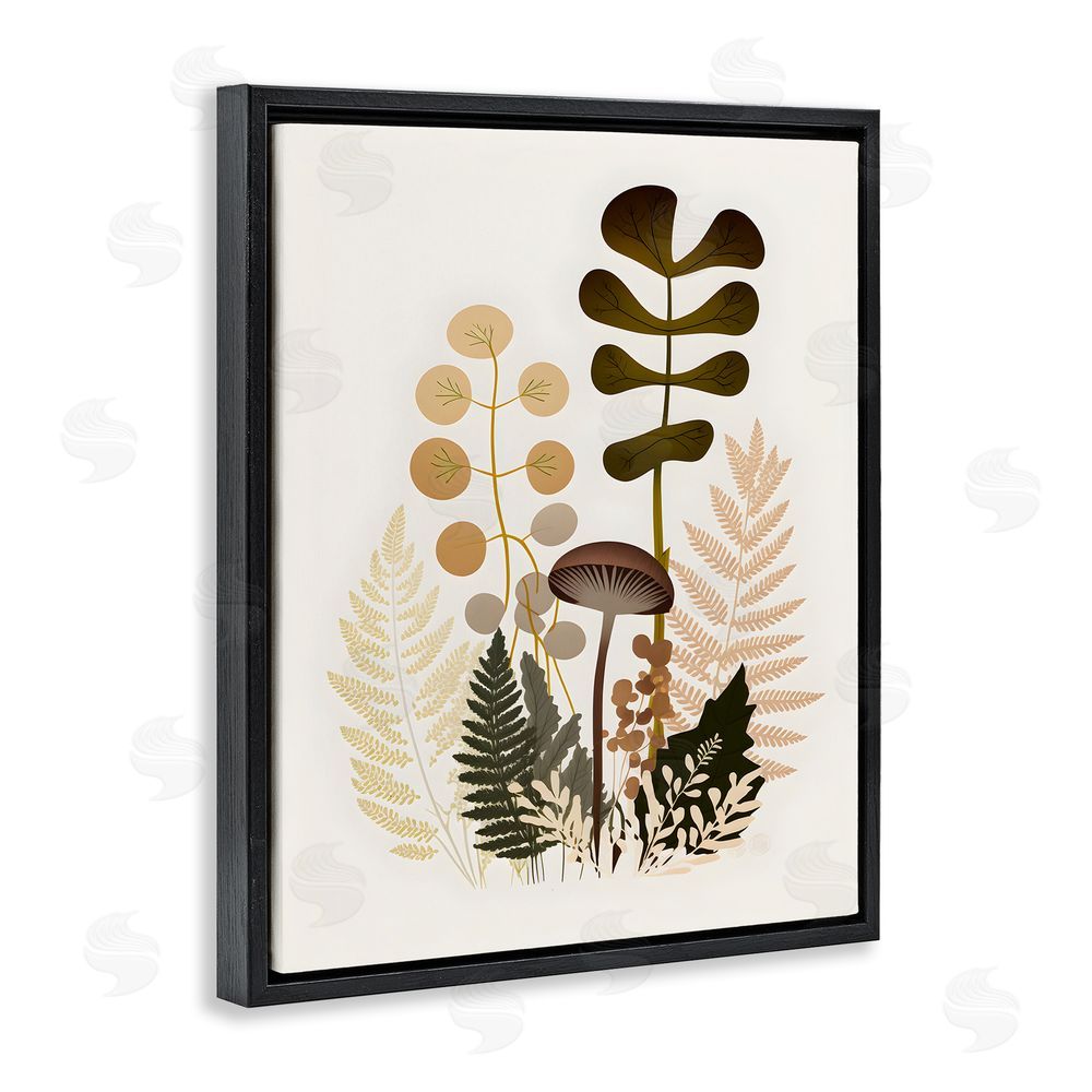 Petal Prints Design Neutral Forest Botanicals Black Floating Frame Canvas Wall Art Print