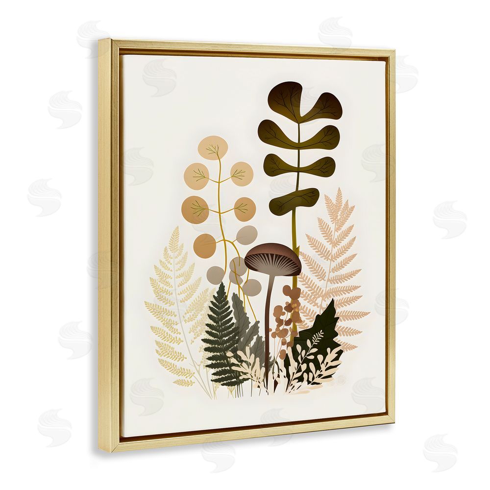 Petal Prints Design Neutral Forest Botanicals Gold Floating Frame Canvas Wall Art Print
