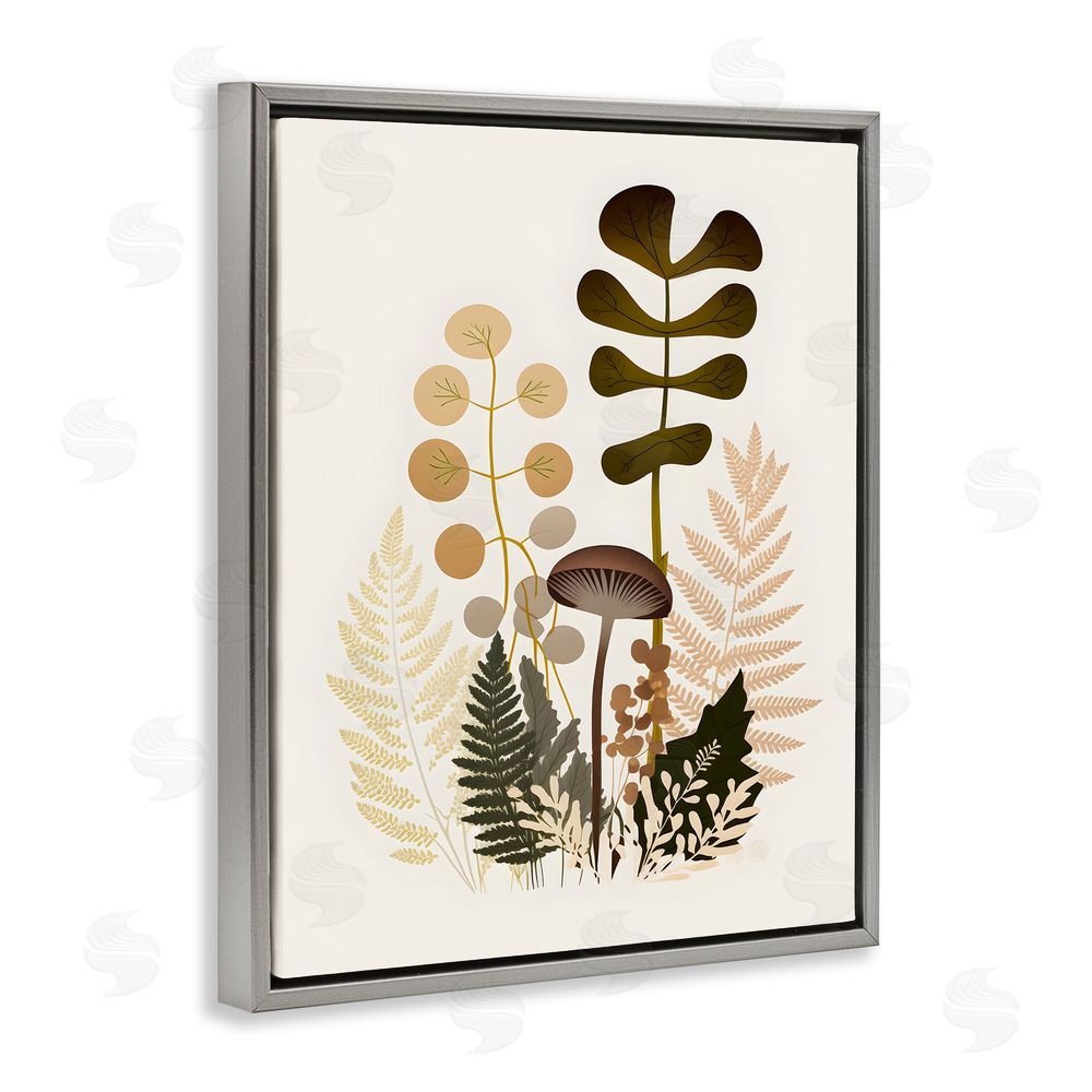 Petal Prints Design Neutral Forest Botanicals Grey Floating Frame Canvas Wall Art Print