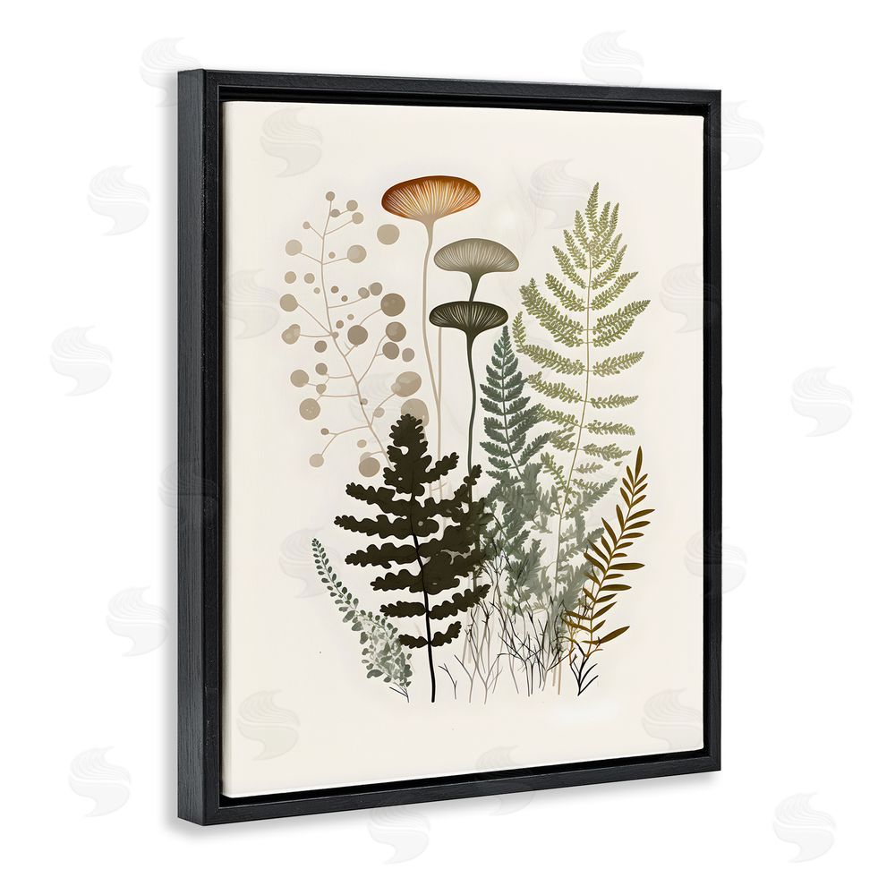 Petal Prints Design Neutral Forest Ferns Black Floating Frame Canvas Wall Art Print